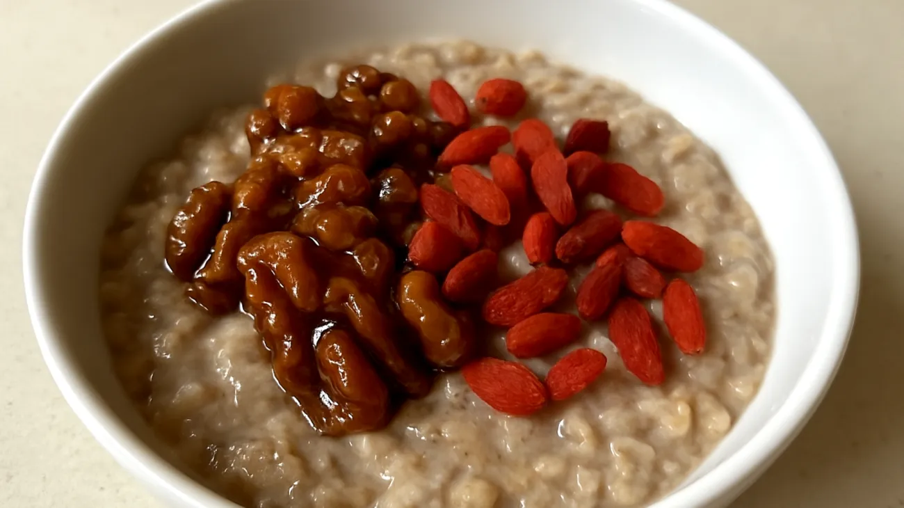 Buchweizen-Porridge mit fermentierten Walnüssen und Goji-Beeren"