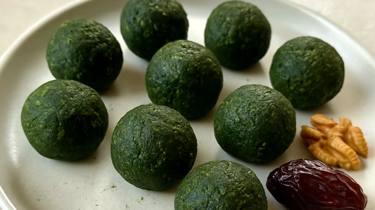 Chlorella-Spirulina Energiebällchen mit Datteln und Walnüssen"